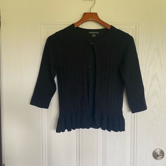 2 for $10 sale: Esperanza 3/4 sleeve black open cable knit cardigan sweater - Picture 1 of 5